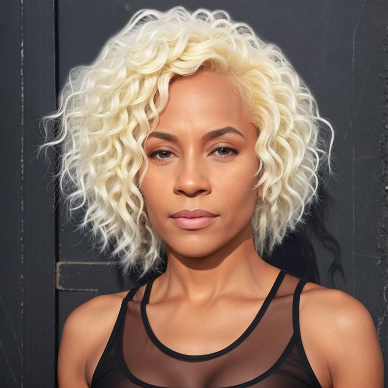 Blonde #613 Bob Wig Short Curly Wavy Glueless 5x5 Closure Lace Wig Human Hair For Black Women