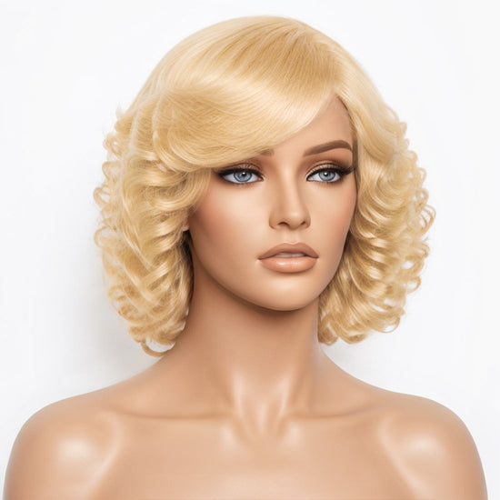 Blonde #613 Short Bob Hair Side Part Wigs Bouncy Curls Wigs with Bangs Daily Used Easy to Wear