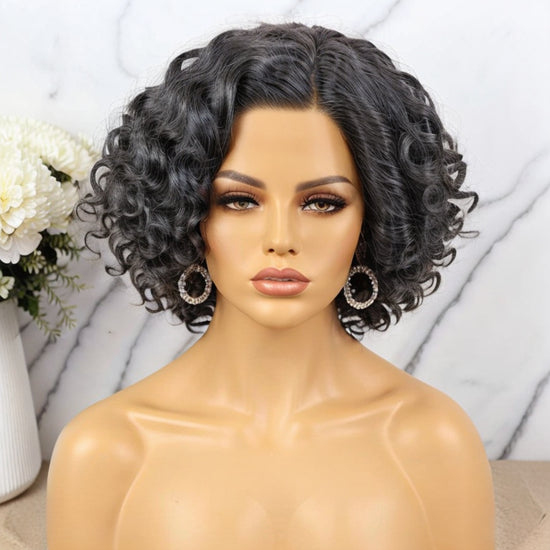 Load image into Gallery viewer, Bob human hair Wig Salt &amp;amp; Pepper 5x5 Closure Lace Front Wig
