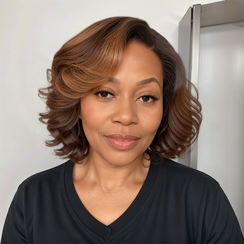 Boss Hair Style  Brown Ombre Highlight Loose Wave Glueless 5x5 Closure Lace Wig