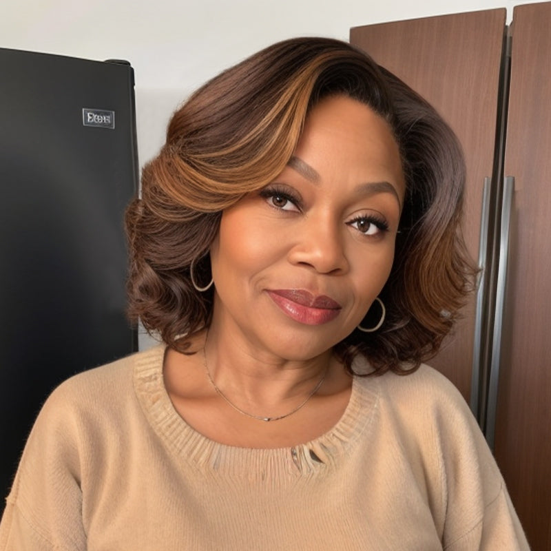 Boss Hair Style  Brown Ombre Highlight Loose Wave Glueless 5x5 Closure Lace Wig