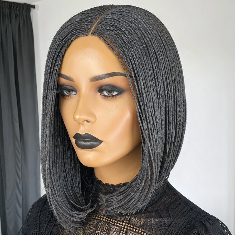 Salt & Pepper Braided Hairstyles Wigs Micro Senegalese Twists Wig for Black Women