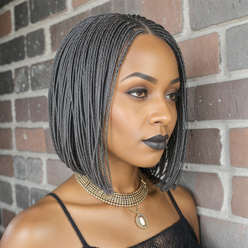Salt And Pepper Braided Hairstyles Wigs Micro Senegalese Twists Wig for Black Women