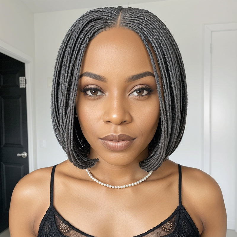 Salt & Pepper Braided Hairstyles Wigs Micro Senegalese Twists Wig for