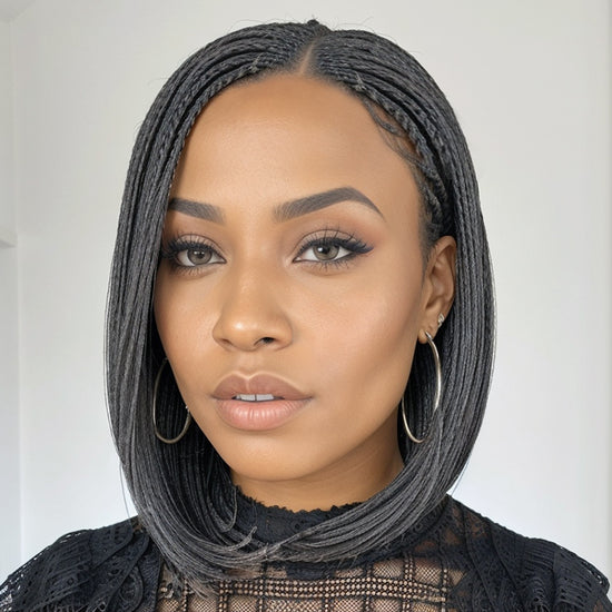 Salt And Pepper Braided Hairstyles Wigs Micro Senegalese Twists Wig for Black Women