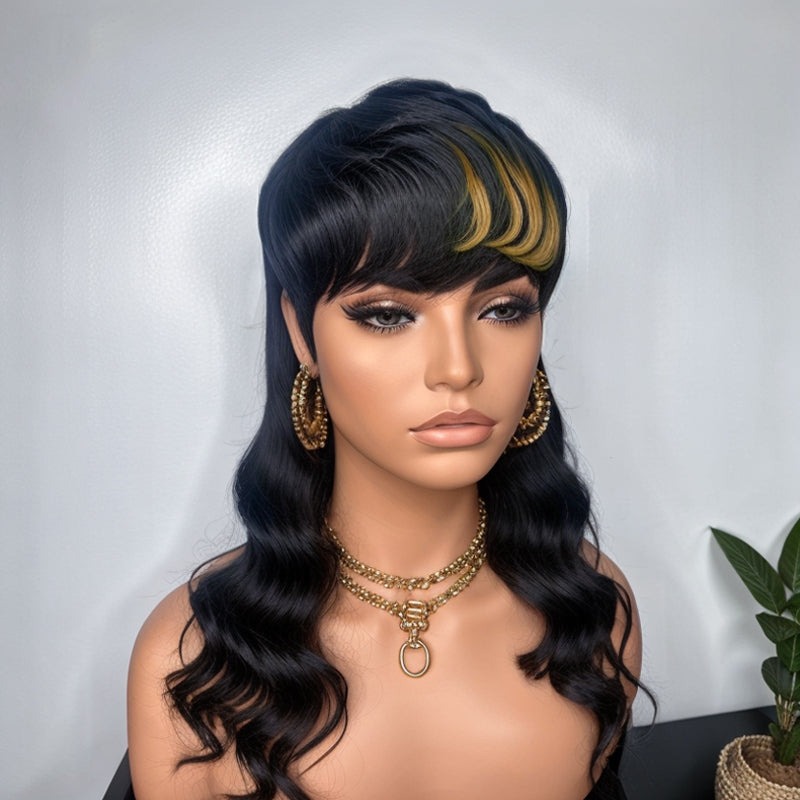 Brown Highlight Mullet Glueless Wig