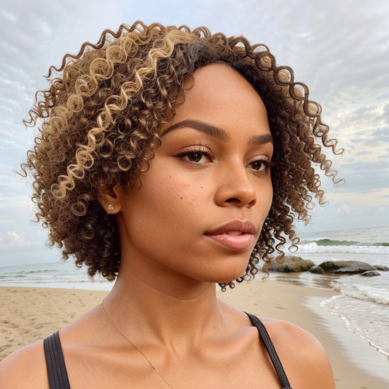 Brown Highlight Short Bob Kinky Curly 13x4 Lace Frontal Wig Human Hair Wigs