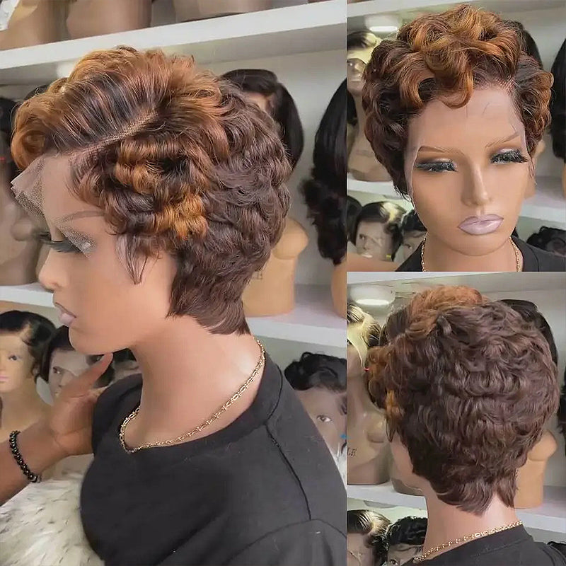 Brown Mixed Highlight Body Wave 13x4 Frontal Lace T-Part Lace Wigs For Black Women