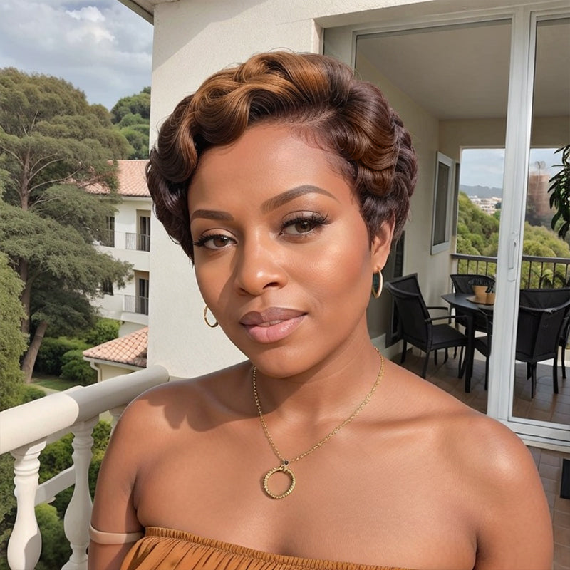 Brown Mixed Highlight Body Wave 13x4 Frontal Lace T-Part Lace Wigs For Black Women