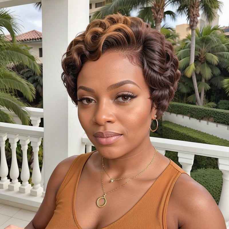 Brown Mixed Highlight Body Wave 13x4 Frontal Lace T-Part Lace Wigs For Black Women