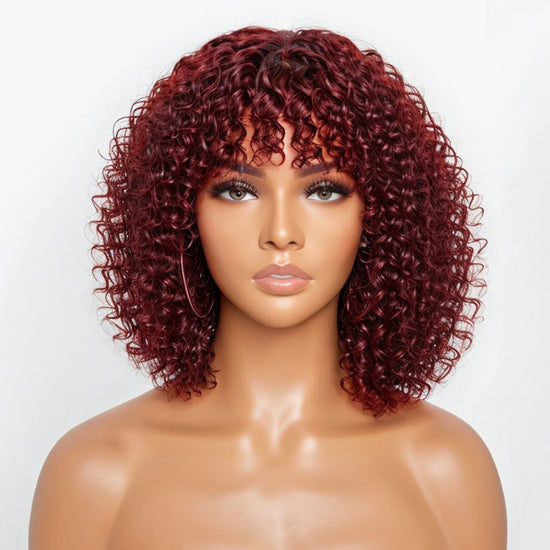 Chic Dark Red | Water Wave Glueless Wig With Bangs Put On & Go 100% Human Hair