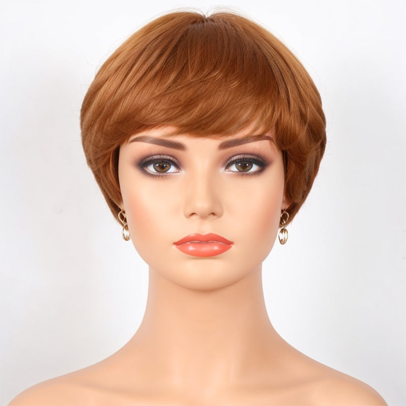Copper Color Short Layered Cut Wigs Human Hair Pixie Wig for Women