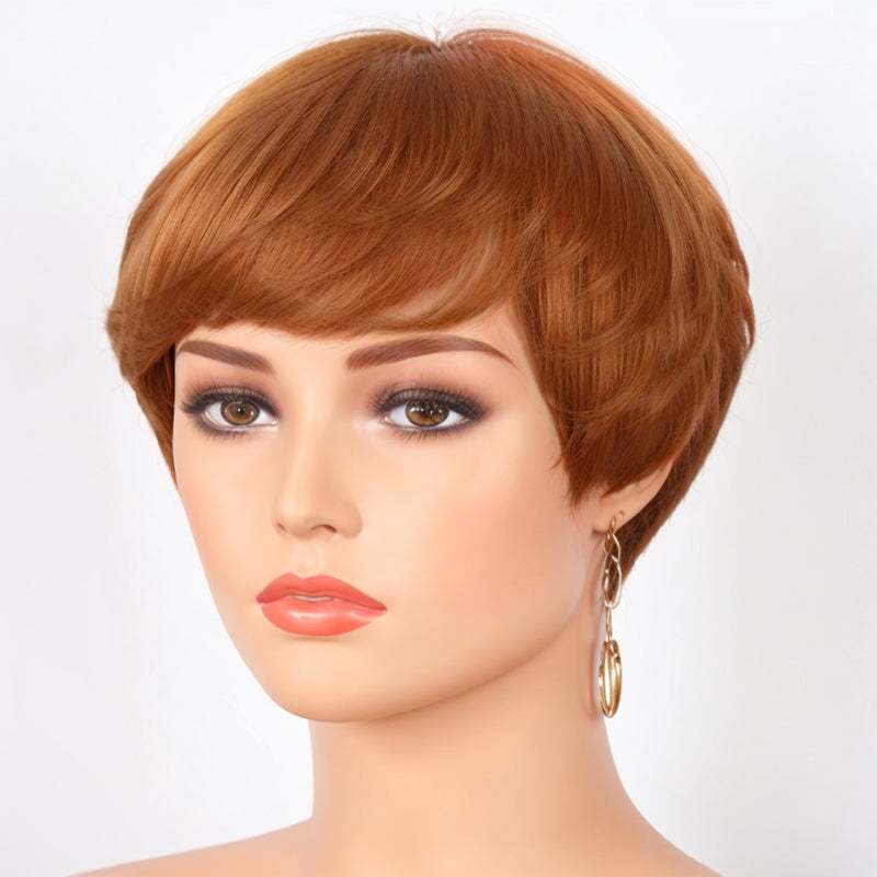 Copper Color Short Layered Cut Wigs Human Hair Pixie Wig for Women