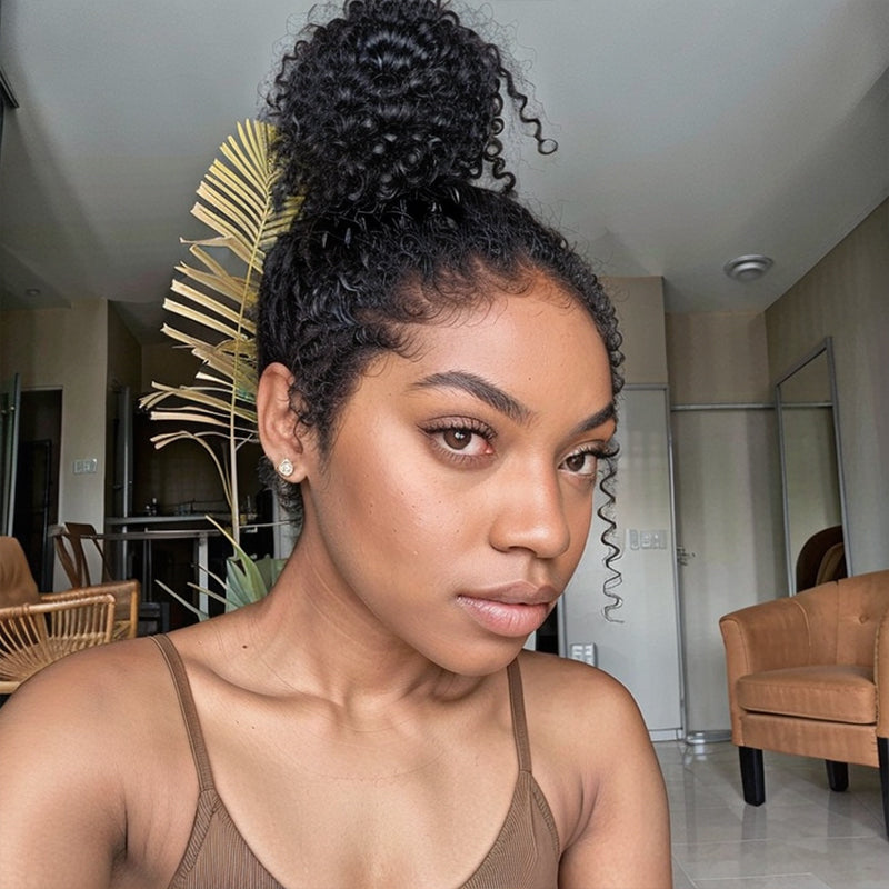 Load image into Gallery viewer, Trendy Curly Top Knot | Airy Curly Edges 13x4 Undetectable Lace Frontal Wig 100% Human Hair

