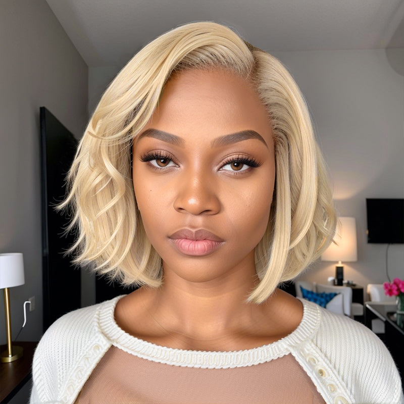 Load image into Gallery viewer, Dyeable Blonde #613 Short Bob Body Wave Ready Go 5x5 Pre-Cut Glueless Lace Closure Wig Human Hair Wig
