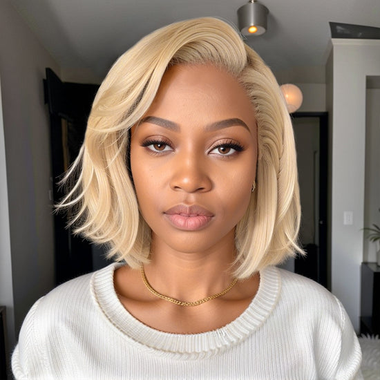 Load image into Gallery viewer, Dyeable Blonde #613 Short Bob Body Wave Ready Go 5x5 Pre-Cut Glueless Lace Closure Wig Human Hair Wig
