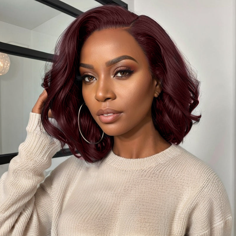 Elegant 99J Burgundy Hair 13x4 Lace Front Wig Human Hair Wigs Suitable for Fall & Winter