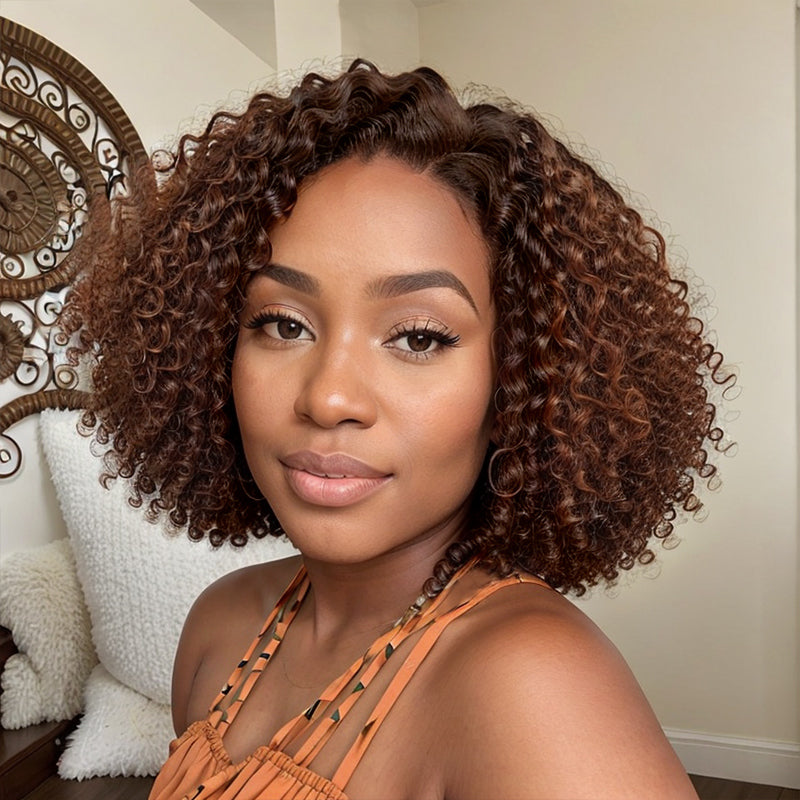 Glueless 5x5 Closure Lace Bob Wigs Highlight Kinky Curly Wig Human Hair