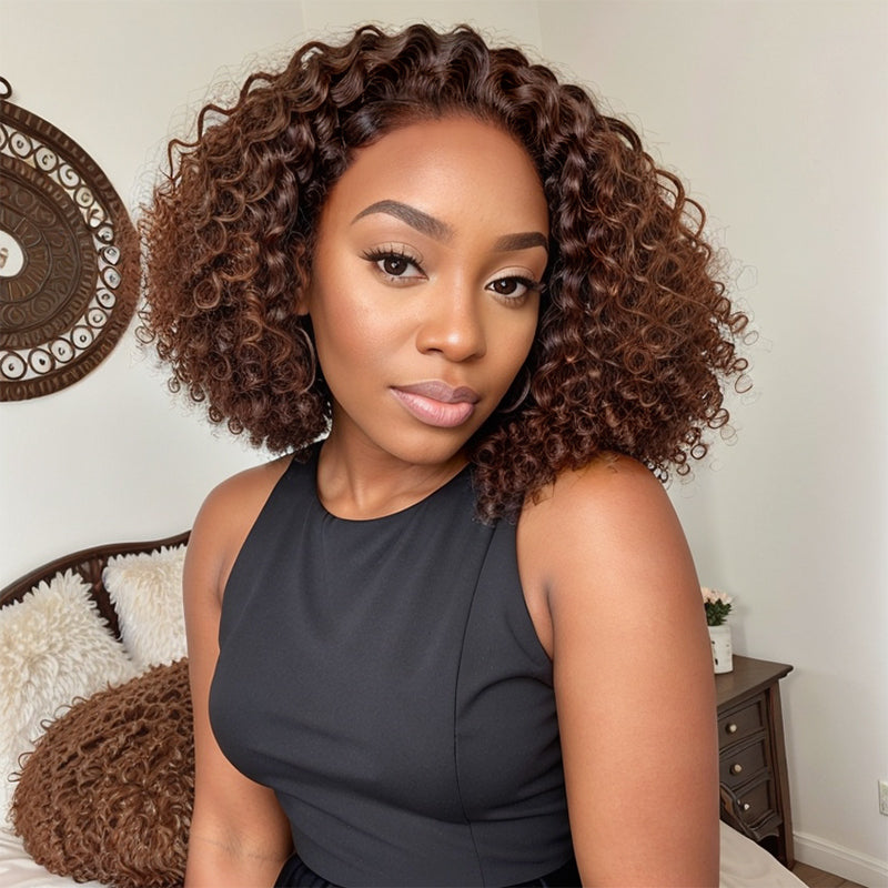 Glueless 5x5 Closure Lace Bob Wigs Highlight Kinky Curly Wig Human Hair
