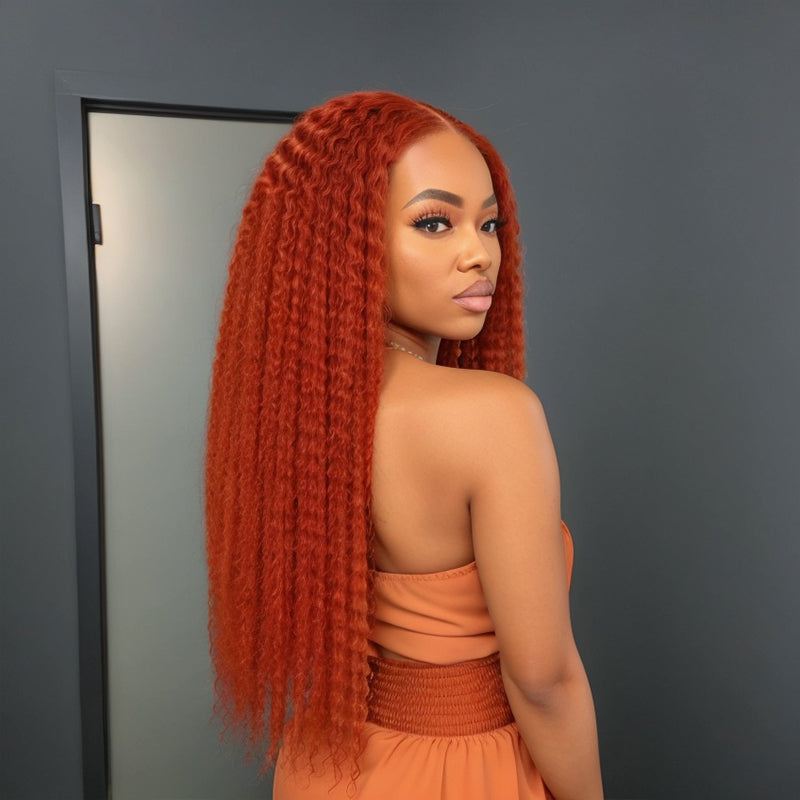 Linktohair Glueless 5x5 Closure Lace Orange Ginger Color Water Wave Human Hair Wig