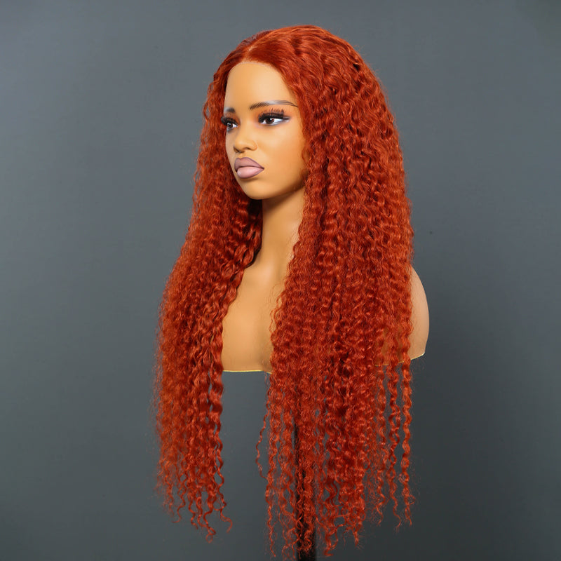 Linktohair Glueless 5x5 Closure Lace Orange Ginger Color Water Wave Human Hair Wig