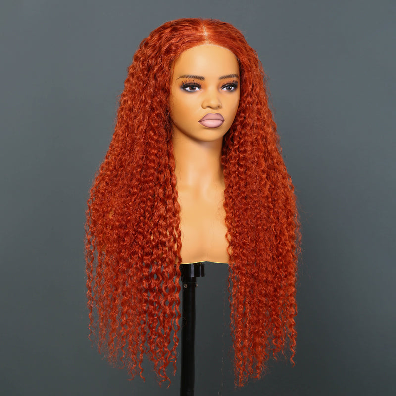 Linktohair Glueless 5x5 Closure Lace Orange Ginger Color Water Wave Human Hair Wig