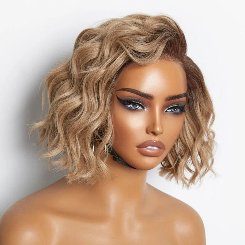 Glueless 5x5 Closure Lace Wig Short Bob Ash Blonde Ombre Blunt Cut Bob Human Hair