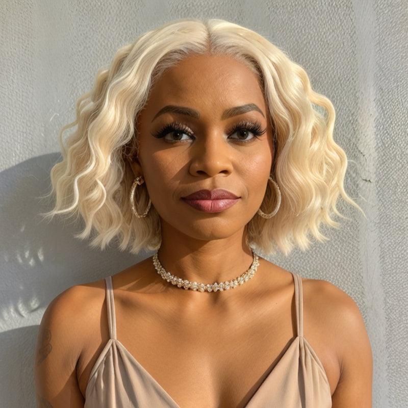Glueless 613 Blonde Bob Wigs 5x5 Closure Lace Loose Wave Wig 100% Human Hair Beginner Friendly