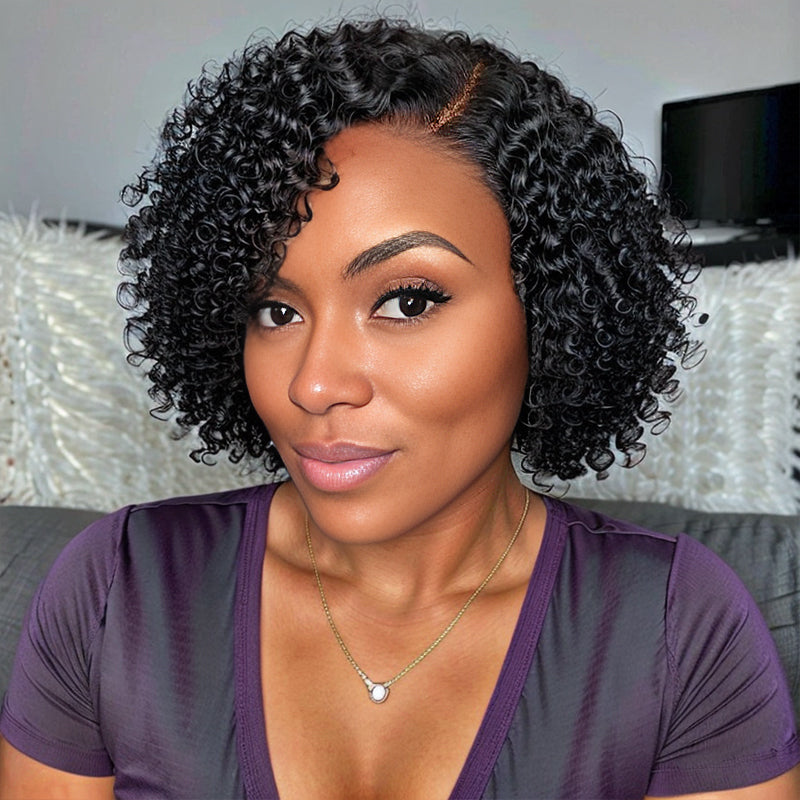Load image into Gallery viewer, Trendy Short Cut |Glueless Deep Curly 5x5 Closure HD Lace 100% Side Part Human Hair Wig
