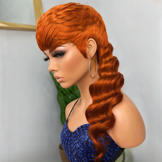 Load image into Gallery viewer, Glueless Pixie Cut Wavy Human Hair Layered Mullet Wig with Bang
