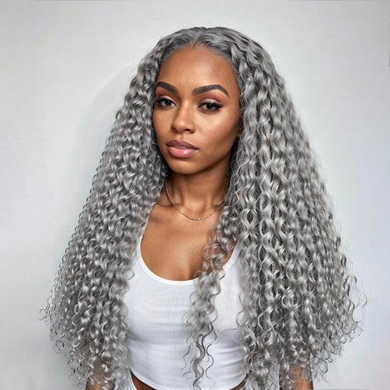 Salt & Pepper 13x4 Lace Front Wig Deep Curly 100% Human Hair Wigs