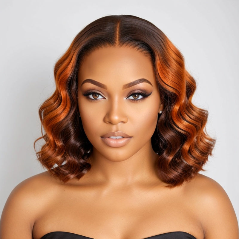 Chic Ombre Brown | 5x5 Lace Glueless Short Loose Wave Wig 100% Human Hair