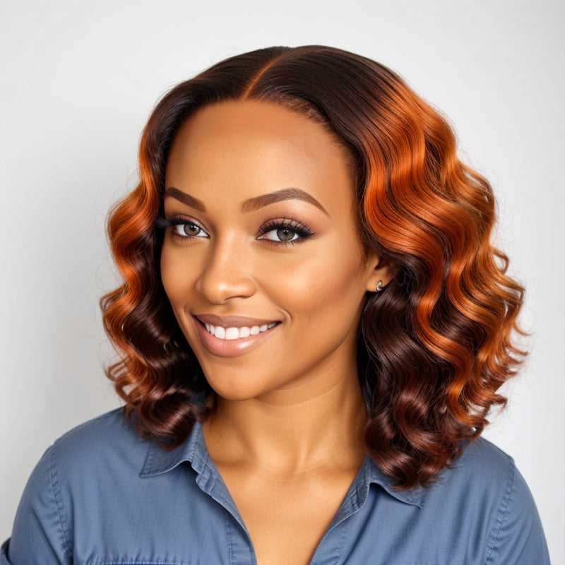 Chic Ombre Brown | 5x5 Lace Glueless Short Loose Wave Wig 100% Human Hair