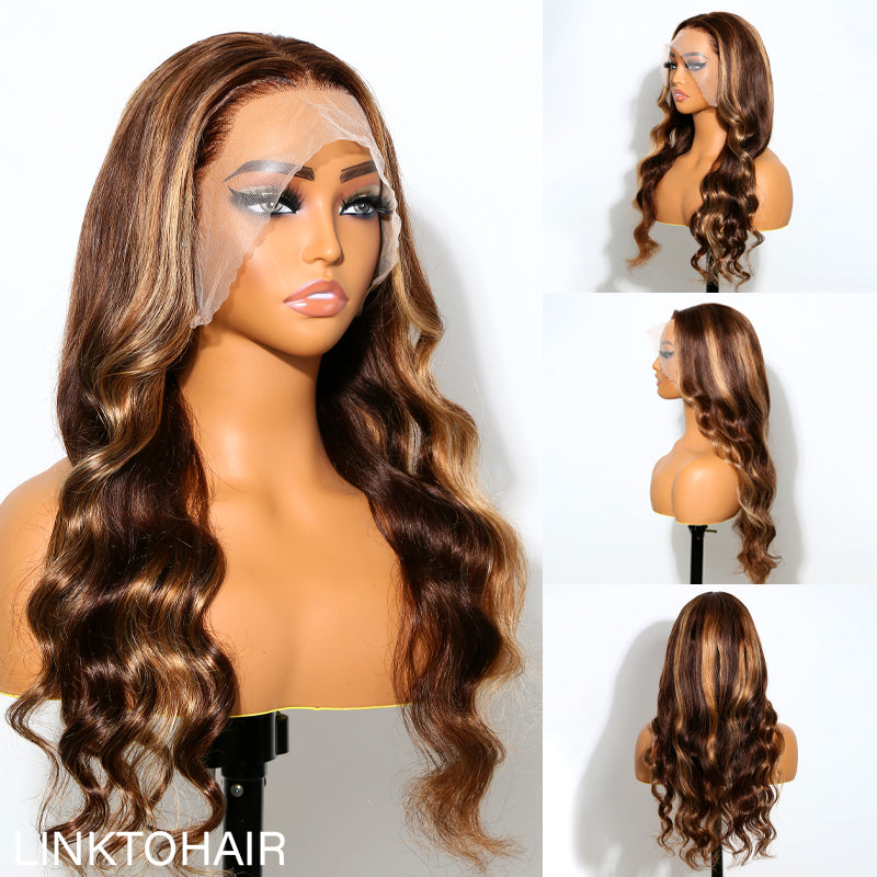 Honey Blonde Body Wave 13x4 HD Lace Front Wig Glueless Wigs 100% Human Hair