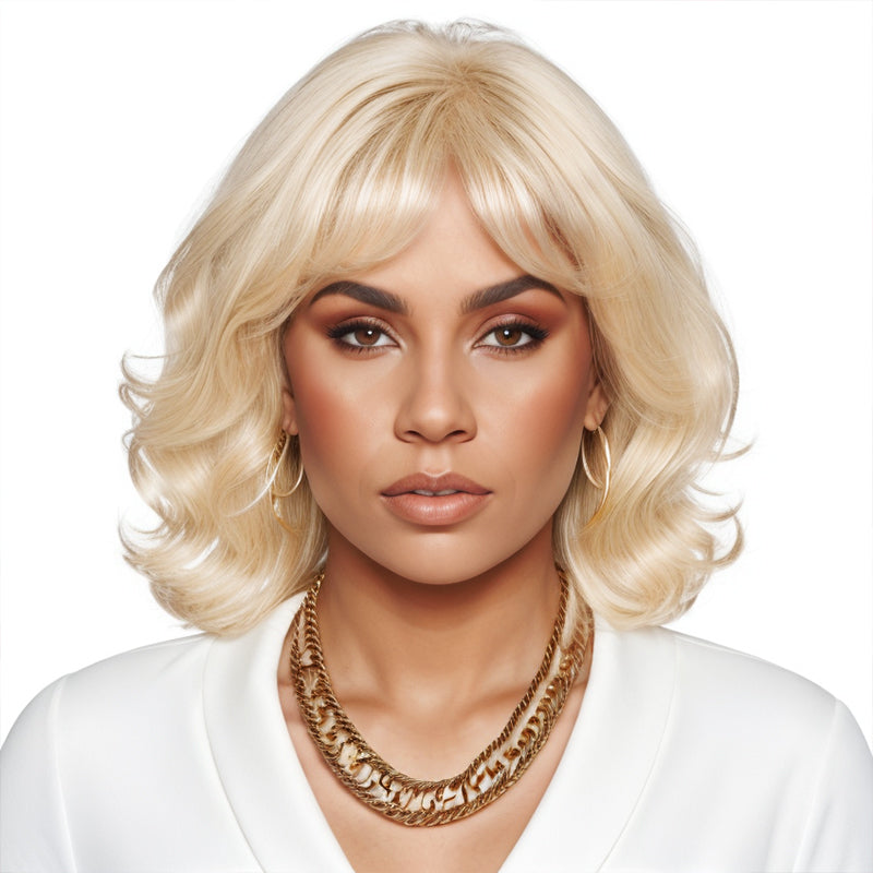 Load image into Gallery viewer, NY Hair Color | Honey Blonde Layered Shoulder Length With Bang Human Hair Short Bob Wigs

