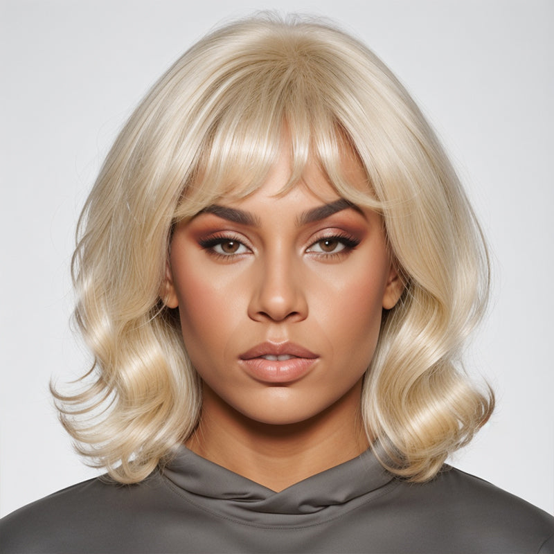 Load image into Gallery viewer, NY Hair Color | Honey Blonde Layered Shoulder Length With Bang Human Hair Short Bob Wigs
