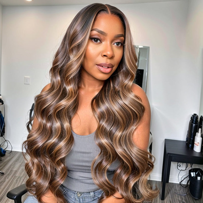 Honey Blonde Body Wave 13x4 HD Lace Front Wig Glueless Wigs 100% Human Hair