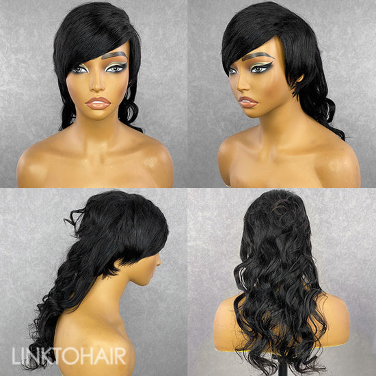Load image into Gallery viewer, Human Hair Wig Mullet Glueless Short Natural Straight With Bangs
