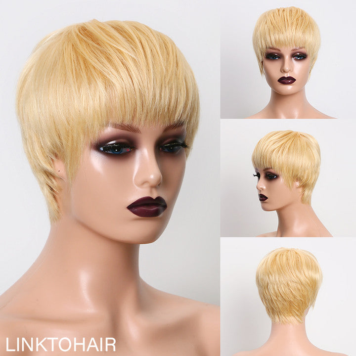 Kanye's Wife Bianca Same Style | Layered Short Pixie Cut Blonde 613 Wig 100% Human Hair