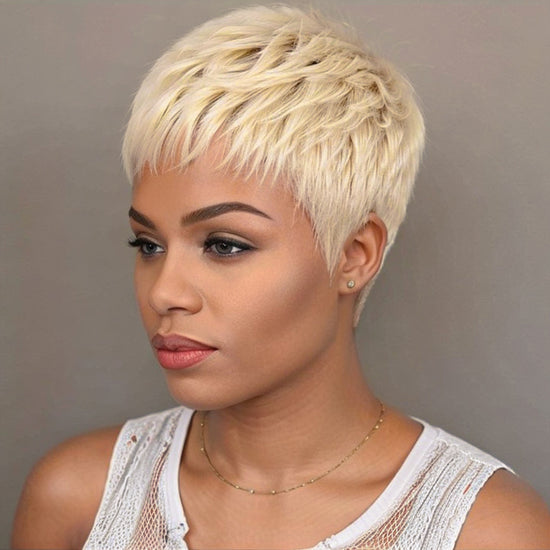 Kanye's Wife Bianca Same Style | Layered Short Pixie Cut Blonde 613 Wig 100% Human Hair