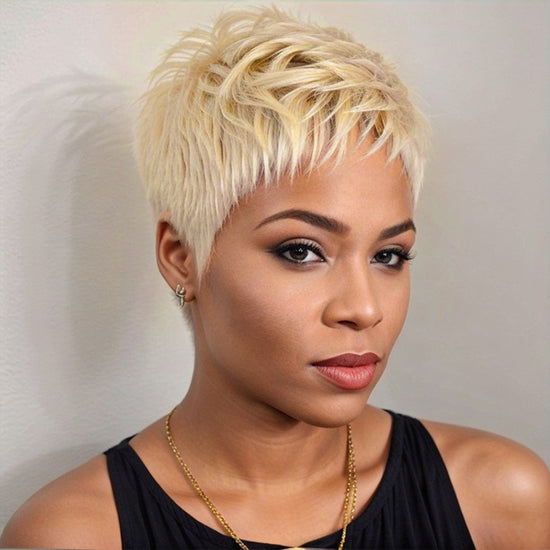 Kanye's Wife Bianca Same Style | Layered Short Pixie Cut Blonde 613 Wig 100% Human Hair