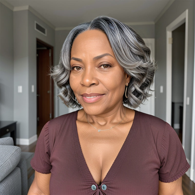 LINKTOHAIR Salt And Pepper Loose Wave Glueless 5x5 Closure Lace Human Hair