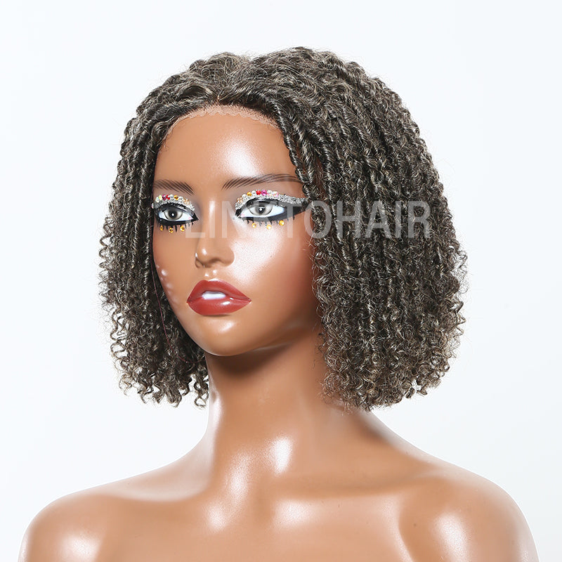 LINKTOHAIR TWIST | Salt And Pepper Dreadlock Style 5x5 Closure Lace Glueless Bob Wig 100% Human Hair
