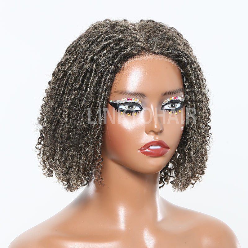 LINKTOHAIR TWIST | Salt & Pepper Dreadlock Style 5x5 Closure Lace Glueless Bob Wig 100% Human Hair