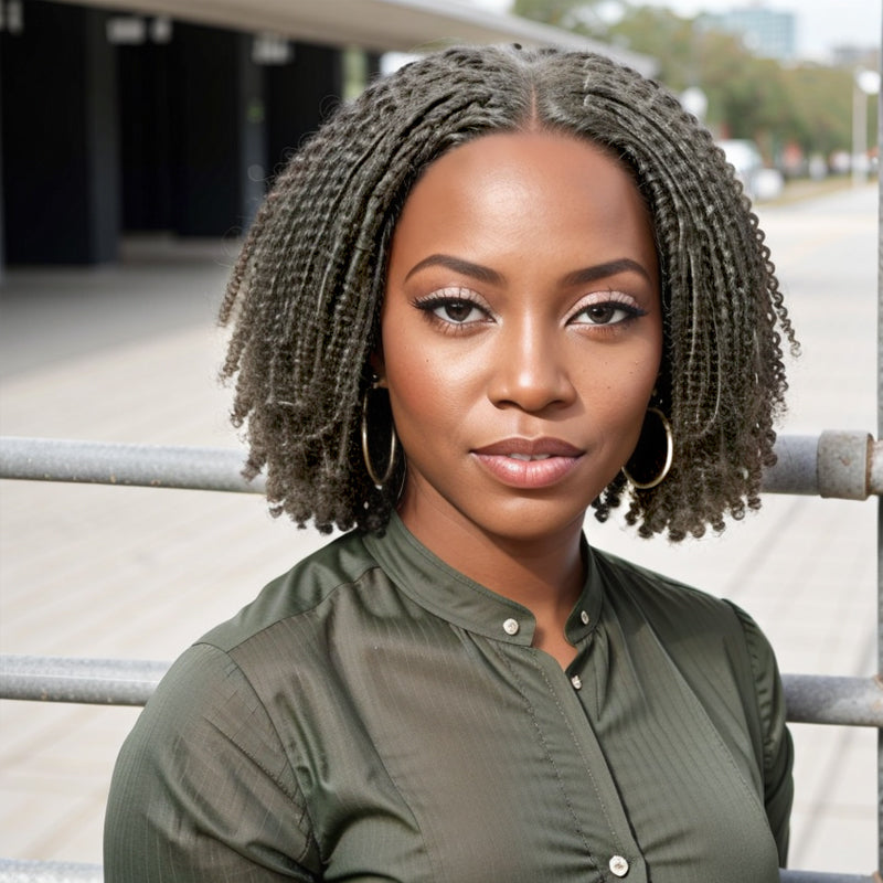 LINKTOHAIR TWIST | Salt And Pepper Dreadlock Style 5x5 Closure Lace Glueless Bob Wig 100% Human Hair