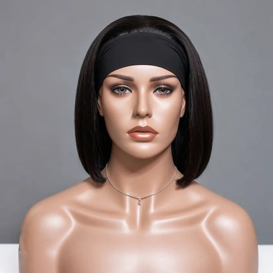 Load image into Gallery viewer, LInktoHiar Glueless Silky Straight Black Short Bob 100% Human Hair Headband Wig
