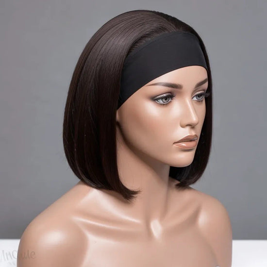 LInktoHiar Glueless Silky Straight Black Short Bob 100% Human Hair Headband Wig