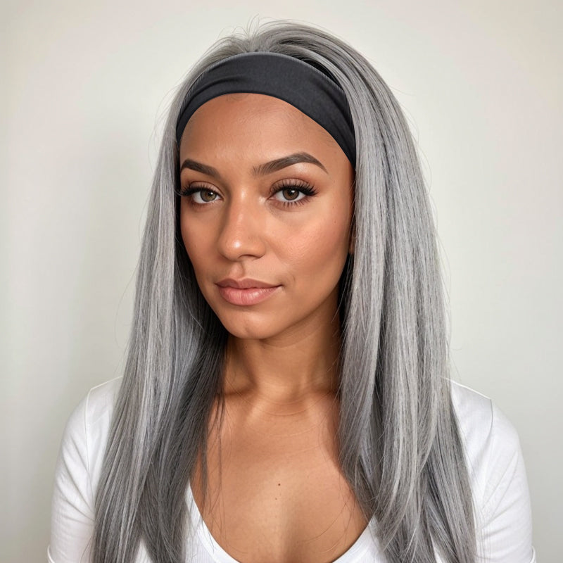 LinktoHiar Glueless Grey Kinky Straight100% Human Hair Headband Wig