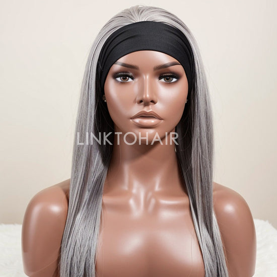 LinktoHiar Glueless Grey Kinky Straight100% Human Hair Headband Wig