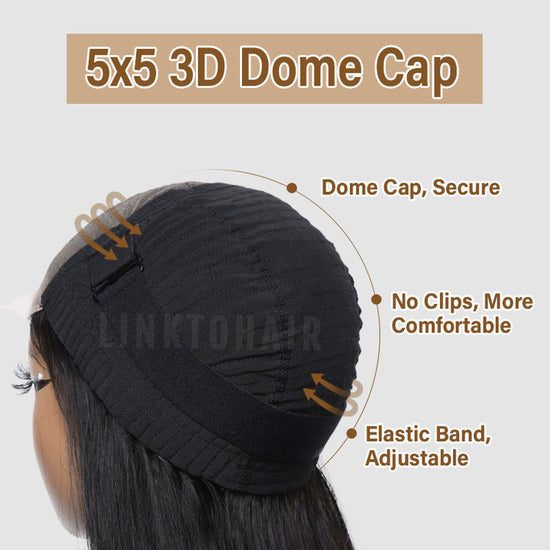 Put On & Go 5x5 Lace Closure Glueless Bob Straight Wig with 3D Dome Cap Beginner Friendly